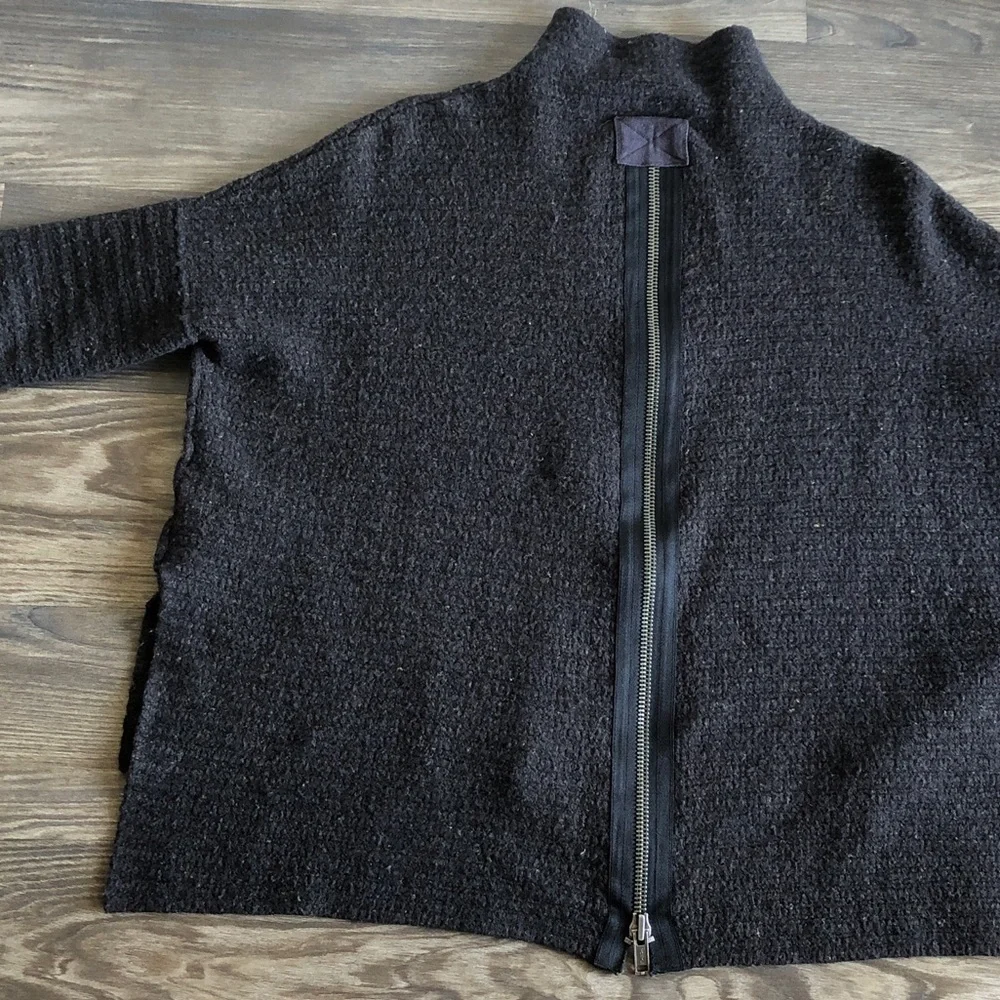 Free People Arctic Fox Sweater Zip Back Charcoal Small Oversized Wool Blend